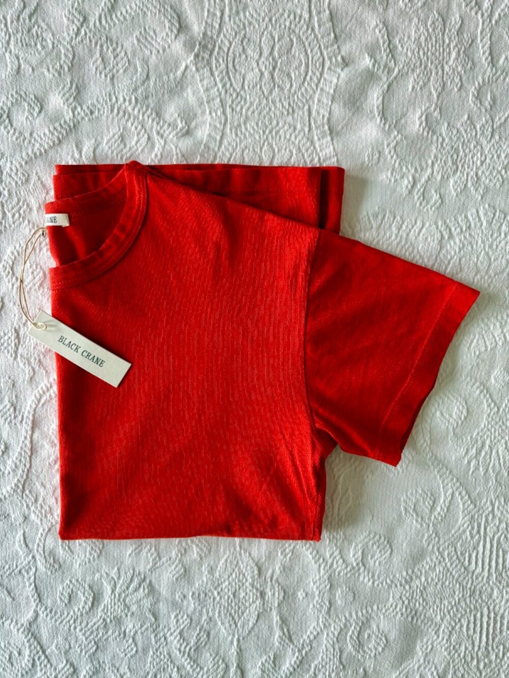 Black Crane Regular Short Sleeve Tee in Red - Sz. XS - Brand New with Tags - Picture 13 of 13